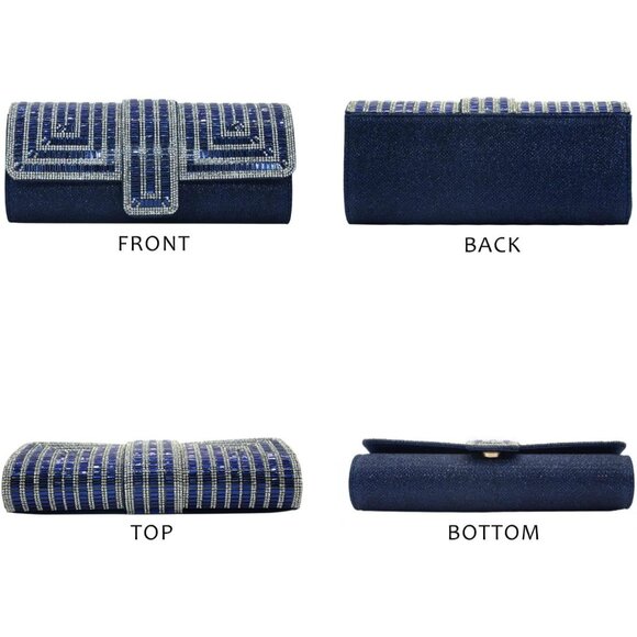 Womens Blue Crystal Sparkly Evening Clutch Purse with Rhinestones Wedding - Picture 4 of 6